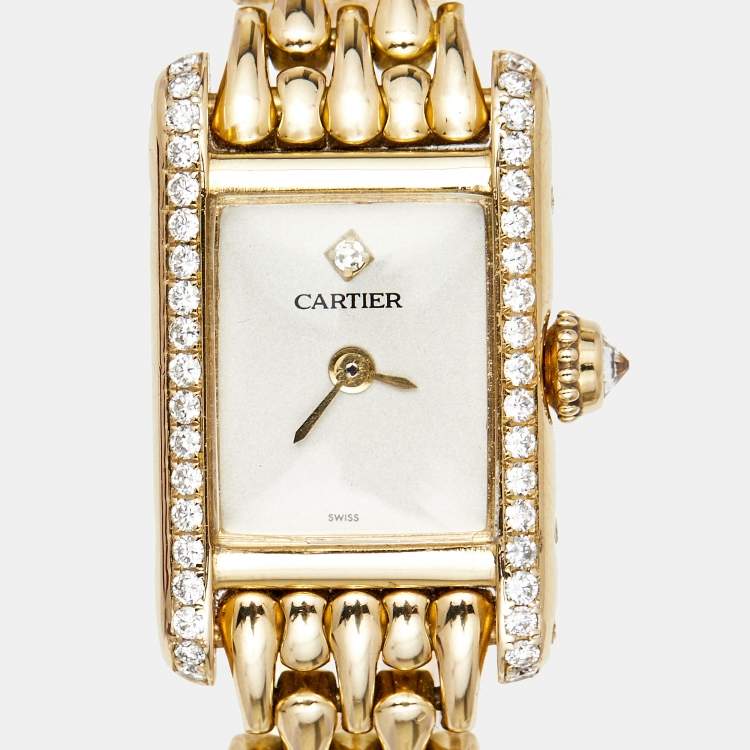 مملوكة مسبقًا Cartier Champagne 18K Yellow Gold Diamond Tank Louis 1360.1 Women's Wristwatch 15 mm