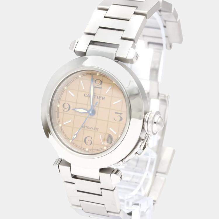 Pre Owned Cartier Pink Stainless Steel Pasha W31024M7 Automatic Women's Wristwatch 35 mm