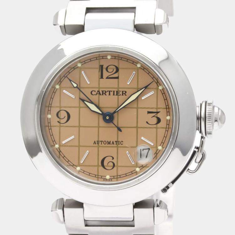Pre Owned Cartier Pink Stainless Steel Pasha W31024M7 Automatic Women's Wristwatch 35 mm