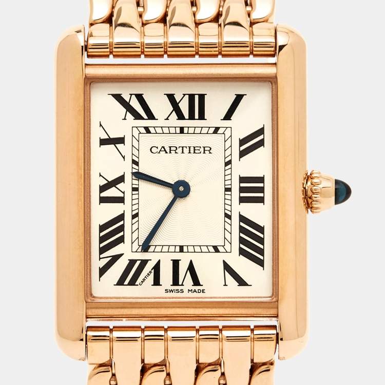 مملوكة مسبقًا Cartier Silver 18k Rose Gold Tank Louis WGTA0024 Women's Wristwatch 21 mm