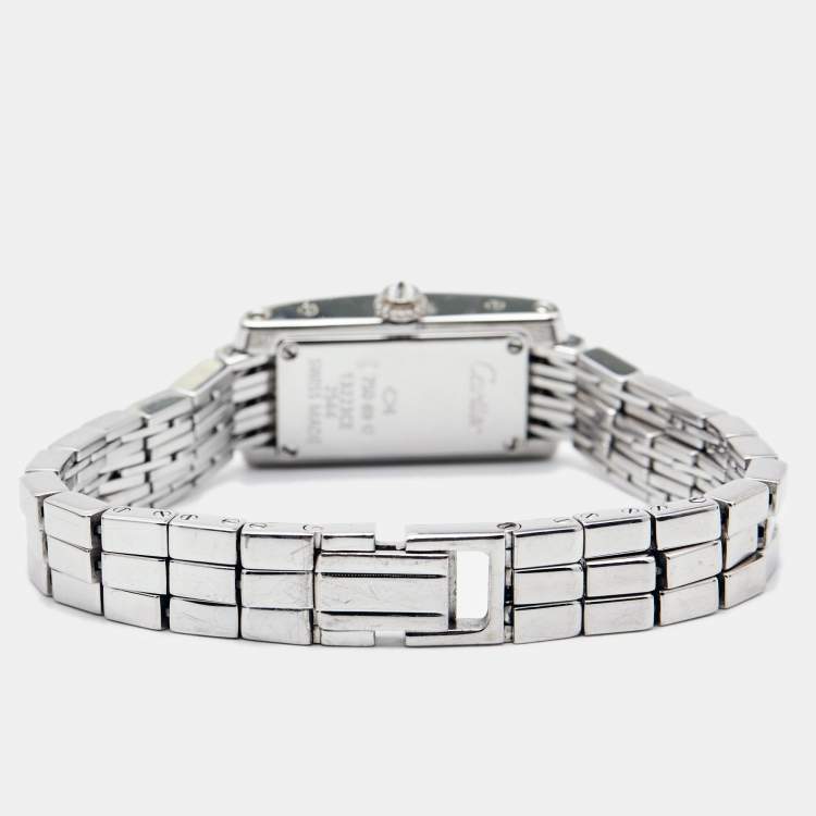 Pre Owned Cartier Silver 18K White Gold Diamond Lanieres Tank Allongee 2544 Women's Wristwatch 14 mm