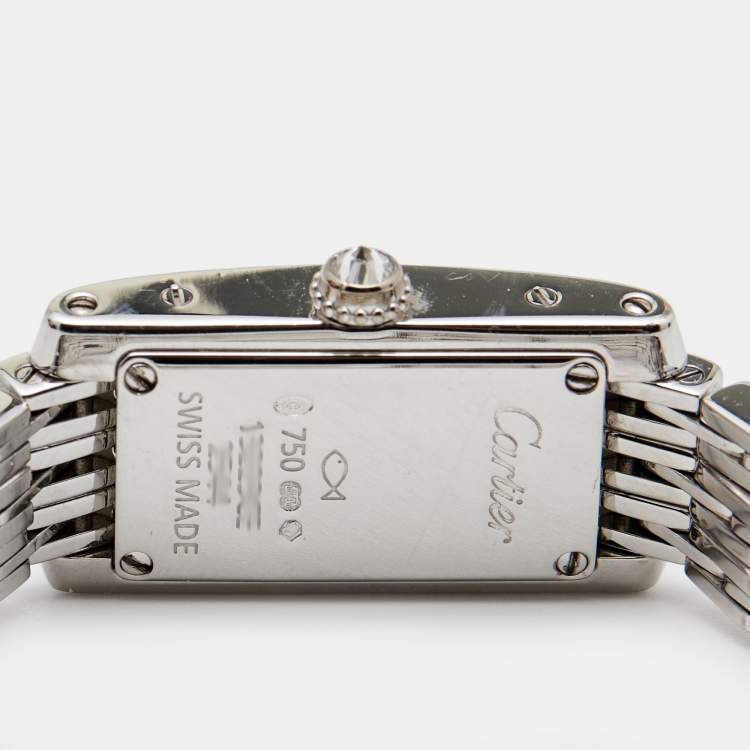 Pre Owned Cartier Silver 18K White Gold Diamond Lanieres Tank Allongee 2544 Women's Wristwatch 14 mm