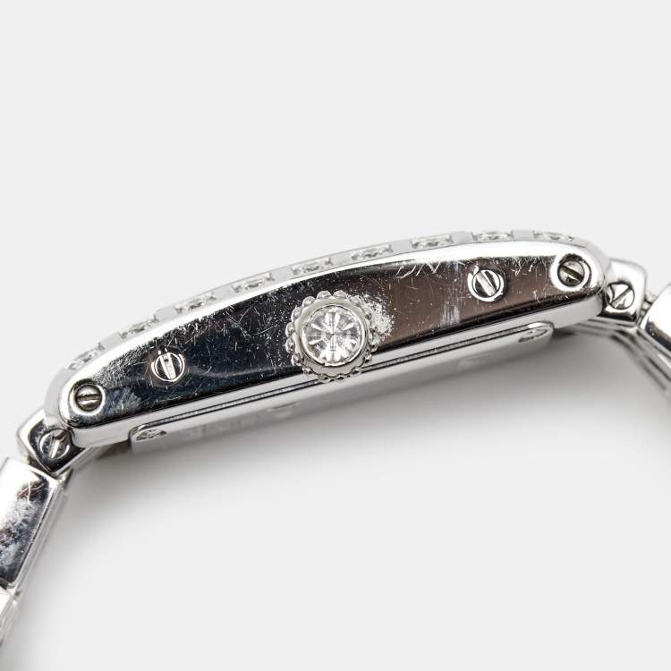 Pre Owned Cartier Silver 18K White Gold Diamond Lanieres Tank Allongee 2544 Women's Wristwatch 14 mm