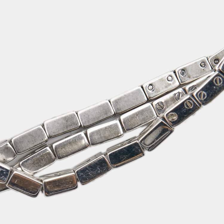 Pre Owned Cartier Silver 18K White Gold Diamond Lanieres Tank Allongee 2544 Women's Wristwatch 14 mm