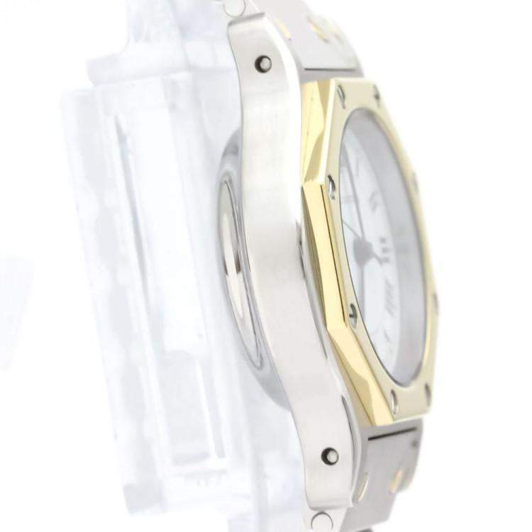 Pre Owned Cartier White 18k Yellow Gold And Stainless Steel Santos Octagon Automatic Women's Wristwatch 24 mm