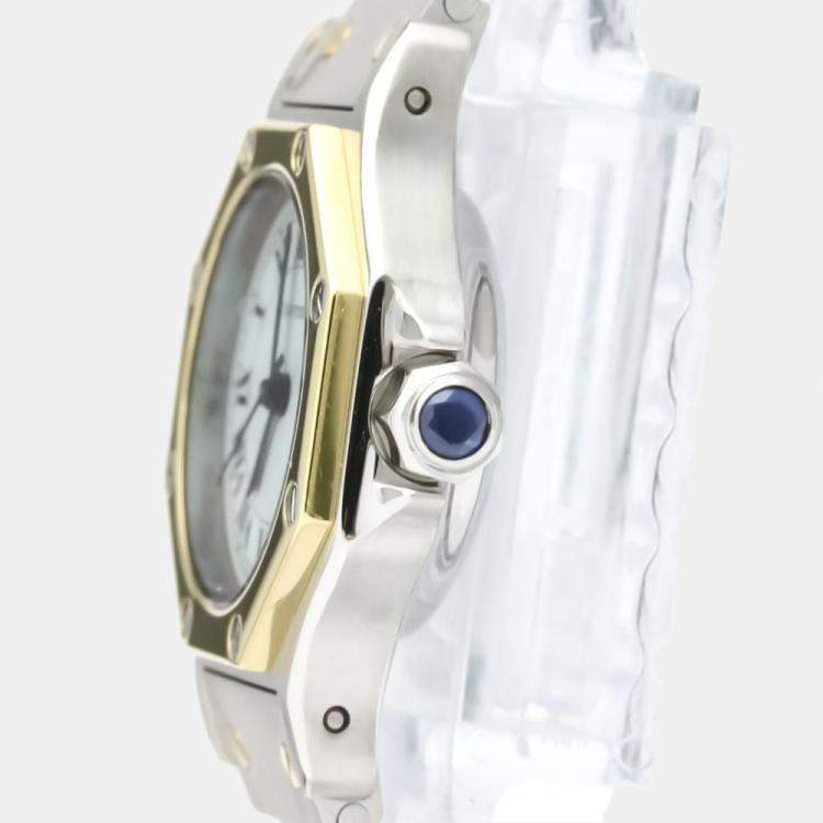 Pre Owned Cartier White 18k Yellow Gold And Stainless Steel Santos Octagon Automatic Women's Wristwatch 24 mm