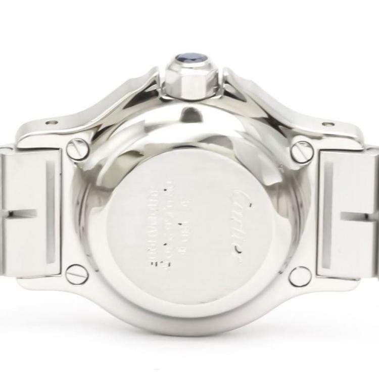 Pre Owned Cartier White 18k Yellow Gold And Stainless Steel Santos Octagon Automatic Women's Wristwatch 24 mm