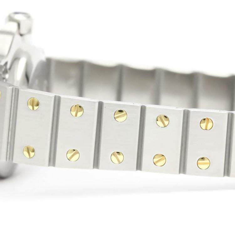 Pre Owned Cartier White 18k Yellow Gold And Stainless Steel Santos Octagon Automatic Women's Wristwatch 24 mm