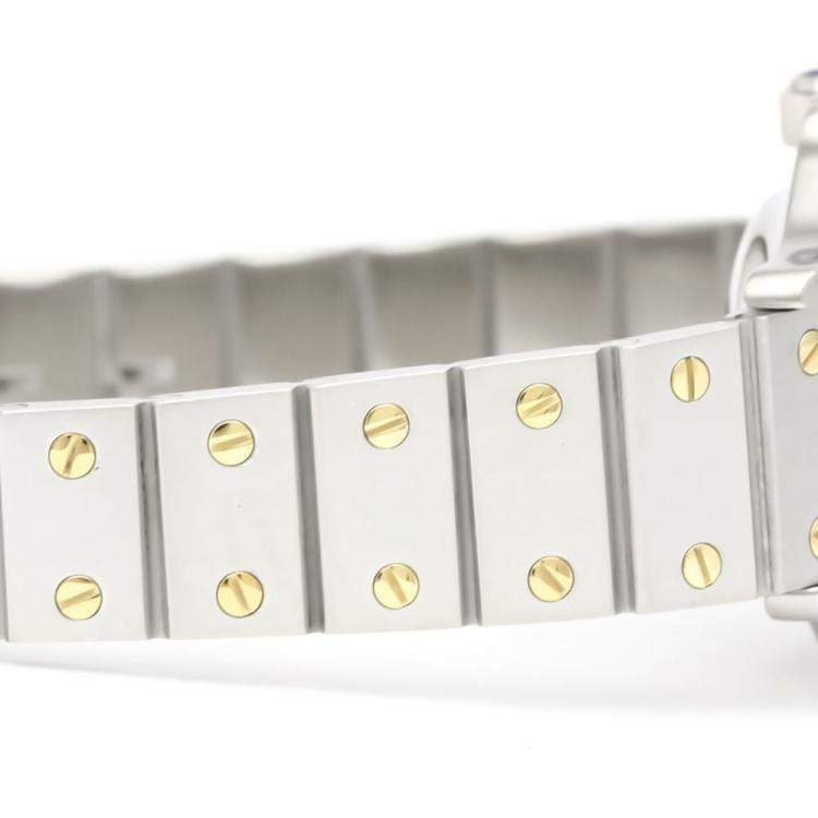 Pre Owned Cartier White 18k Yellow Gold And Stainless Steel Santos Octagon Automatic Women's Wristwatch 24 mm