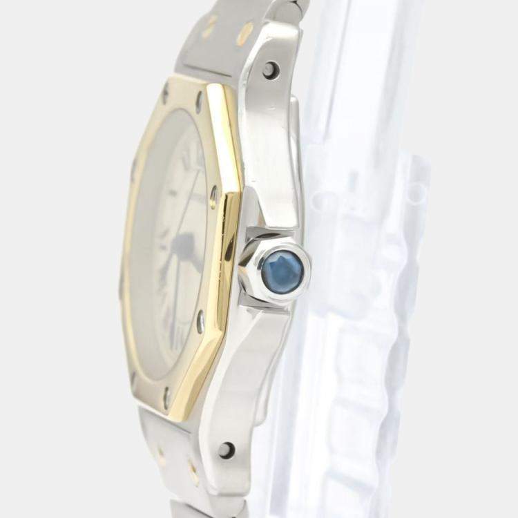 Pre Owned Cartier White 18k Yellow Gold And Stainless Steel Santos 187903 Quartz Women's Wristwatch 24 mm