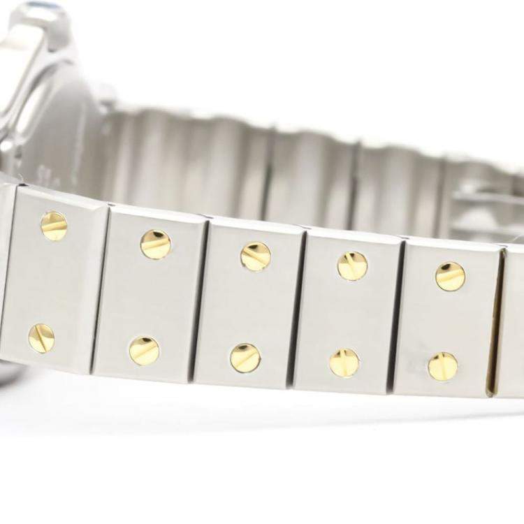 Pre Owned Cartier White 18k Yellow Gold And Stainless Steel Santos 187903 Quartz Women's Wristwatch 24 mm