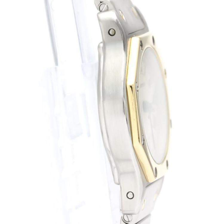 Pre Owned Cartier White 18k Yellow Gold And Stainless Steel Santos 187903 Quartz Women's Wristwatch 24 mm
