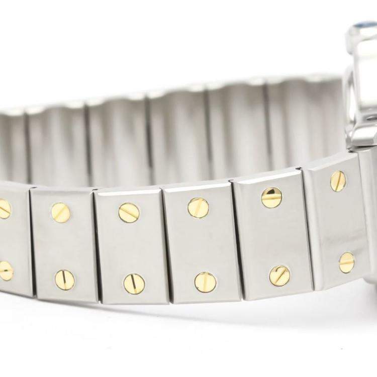 Pre Owned Cartier White 18k Yellow Gold And Stainless Steel Santos 187903 Quartz Women's Wristwatch 24 mm