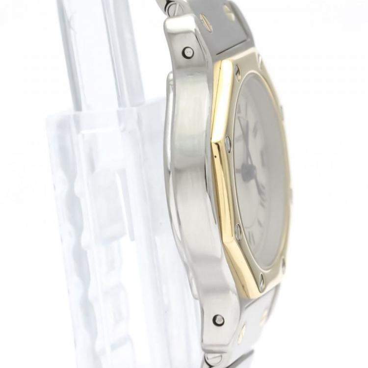 Pre Owned Cartier Silver 18k Yellow Gold And Stainless Steel Santos Octagon 187903 Quartz Women's Wristwatch 24 mm