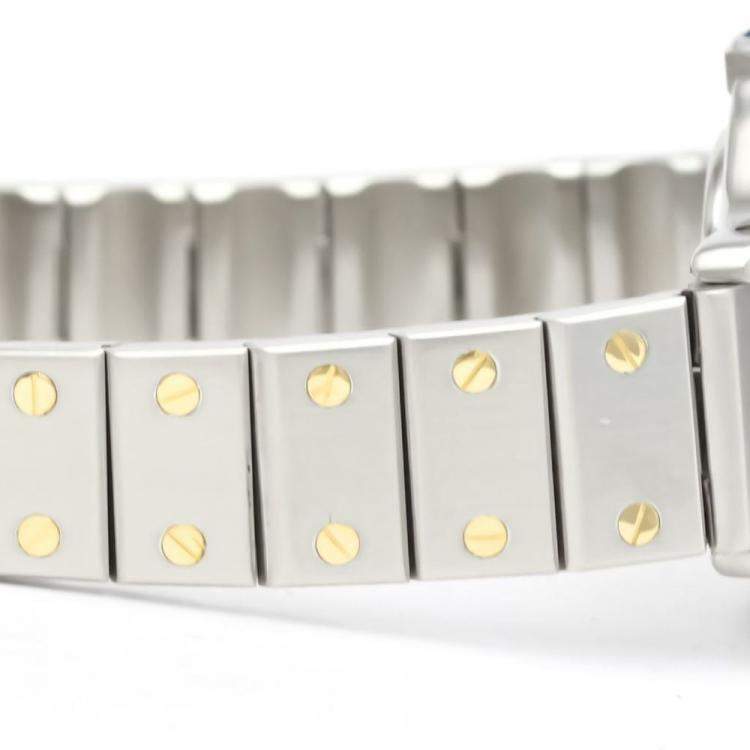 Pre Owned Cartier Silver 18k Yellow Gold And Stainless Steel Santos Octagon 187903 Quartz Women's Wristwatch 24 mm