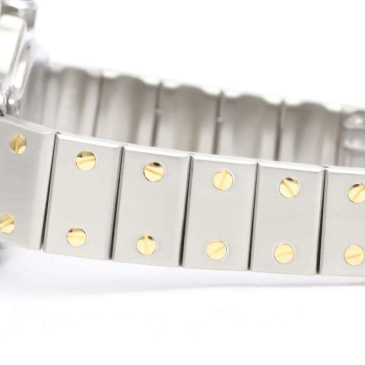 Pre Owned Cartier Silver 18k Yellow Gold And Stainless Steel Santos Octagon 187903 Quartz Women's Wristwatch 24 mm