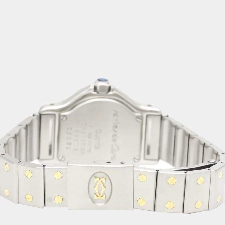 Pre Owned Cartier Silver 18k Yellow Gold And Stainless Steel Santos Octagon 187903 Quartz Women's Wristwatch 24 mm