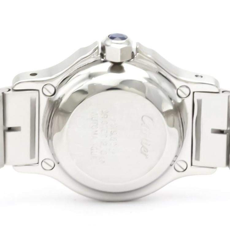 Pre Owned Cartier White 18k Yellow Gold And Stainless Steel Santos Octagon Automatic Women's Wristwatch 24 mm
