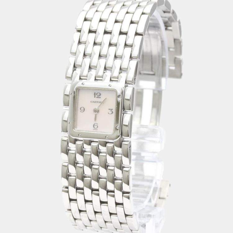 Pre Owned Cartier Pink Shell Stainless Steel Panthere Ruban W61003T9 Quartz Women's Wristwatch 21 mm