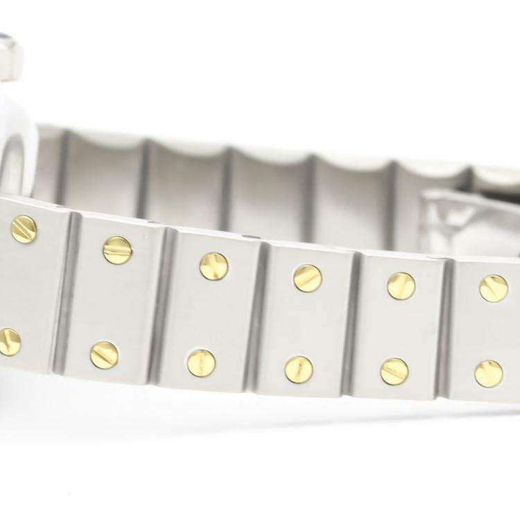 Pre Owned Cartier White 18k Yellow Gold And Stainless Steel Santos Octagon Automatic Women's Wristwatch 24 mm