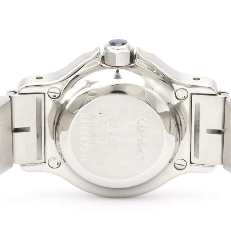 Pre Owned Cartier White 18k Yellow Gold And Stainless Steel Santos Octagon Automatic Women's Wristwatch 24 mm