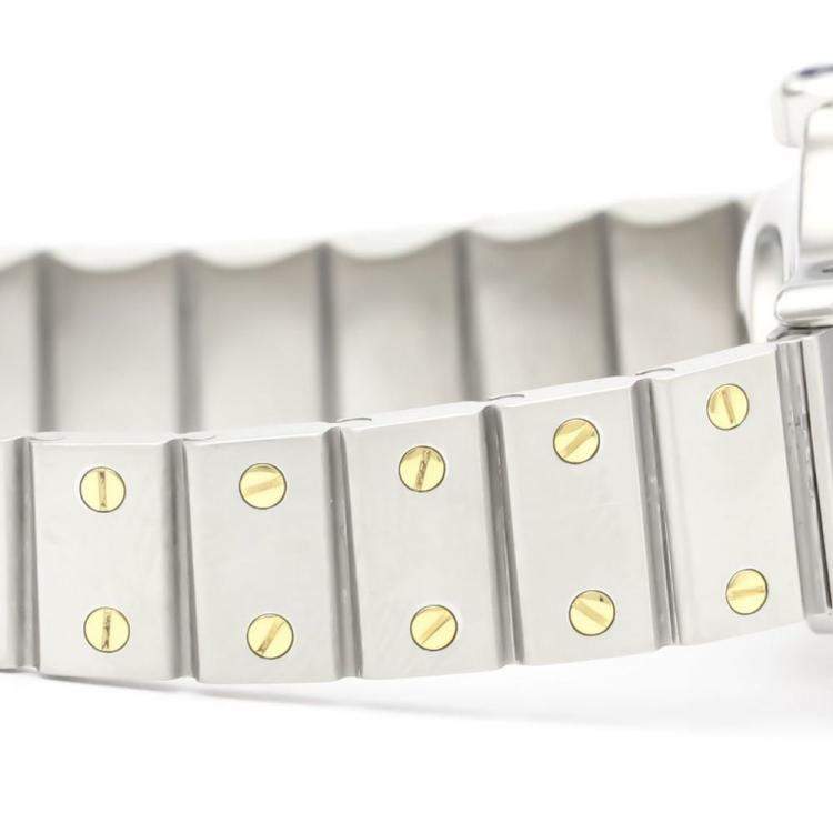 Pre Owned Cartier White 18k Yellow Gold And Stainless Steel Santos Octagon Automatic Women's Wristwatch 24 mm