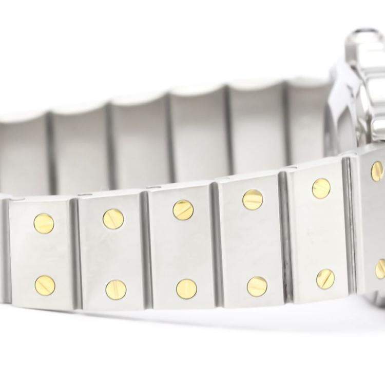 Pre Owned Cartier White 18K Yellow Gold And Stainless Steel Santos Galbee Automatic Women's Wristwatch 24 mm