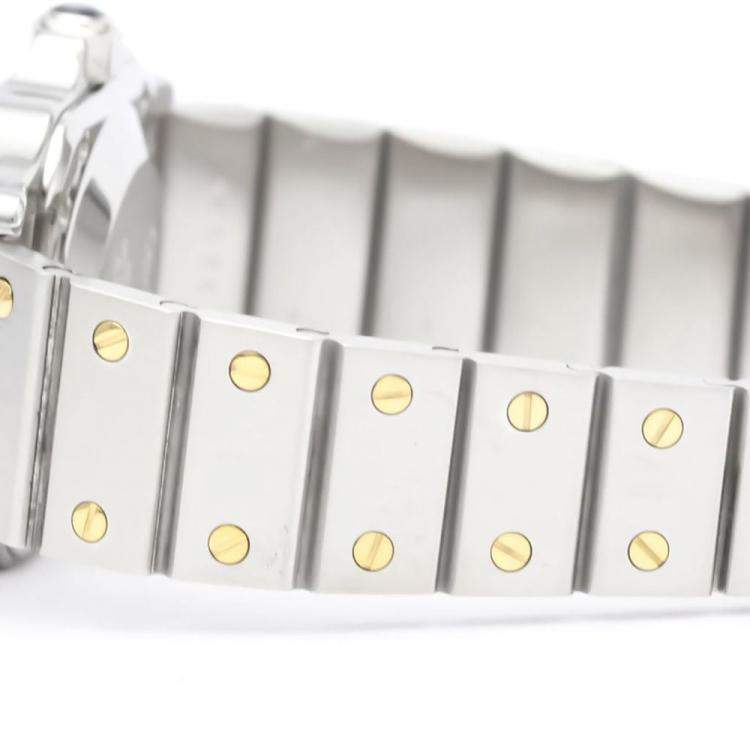 Pre Owned Cartier White 18K Yellow Gold And Stainless Steel Santos Galbee Automatic Women's Wristwatch 24 mm