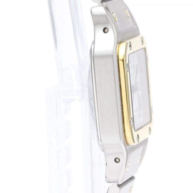 Pre Owned Cartier White 18K Yellow Gold And Stainless Steel Santos Galbee Automatic Women's Wristwatch 24 mm
