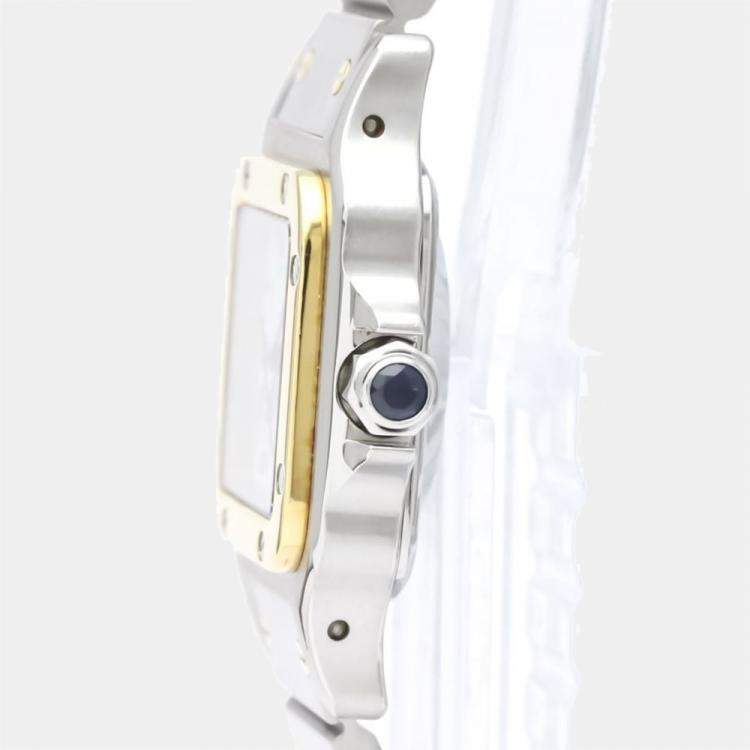 Pre Owned Cartier White 18K Yellow Gold And Stainless Steel Santos Galbee Automatic Women's Wristwatch 24 mm