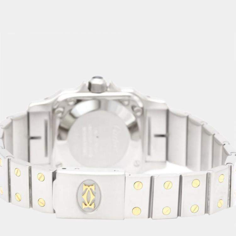 Pre Owned Cartier White 18K Yellow Gold And Stainless Steel Santos Galbee Automatic Women's Wristwatch 24 mm
