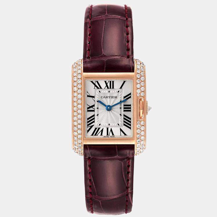 Cartier Silver 18k Rose Gold Tank Anglaise WT100013 Quartz Women s