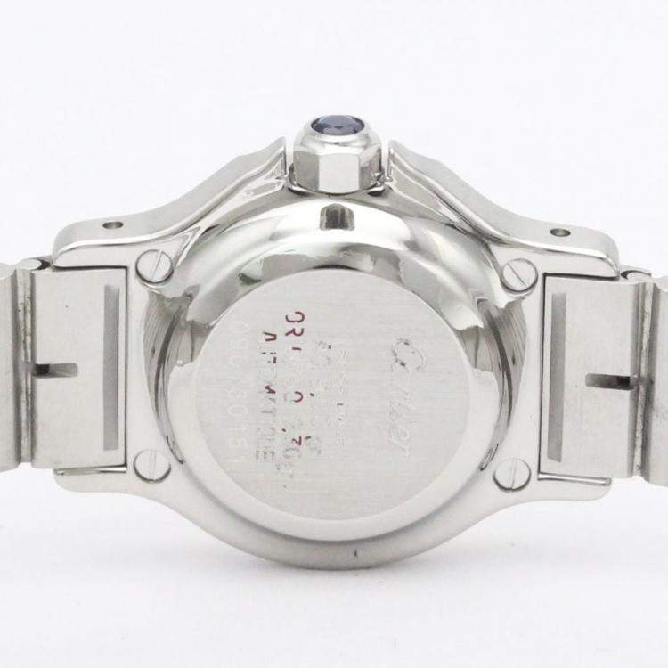 Pre Owned Cartier White 18k Yellow Gold And Stainless Steel Santos Octagon Automatic Women's Wristwatch 24 mm