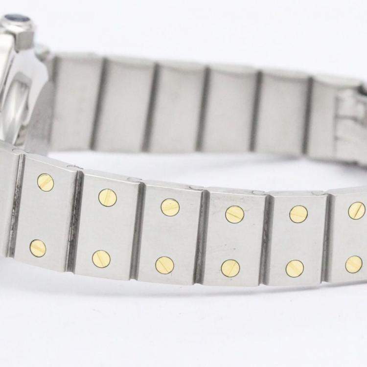 Pre Owned Cartier White 18k Yellow Gold And Stainless Steel Santos Octagon Automatic Women's Wristwatch 24 mm