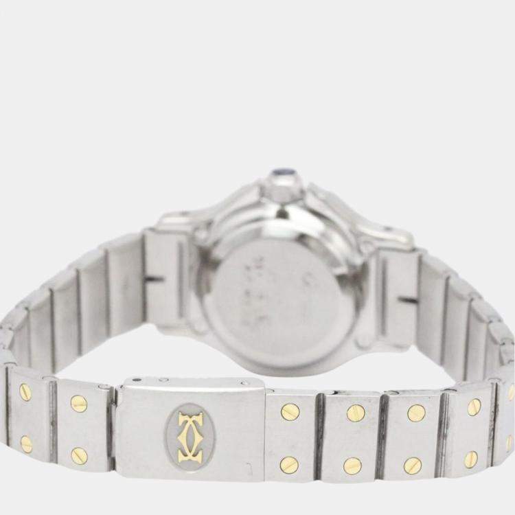 Pre Owned Cartier White 18k Yellow Gold And Stainless Steel Santos Octagon Automatic Women's Wristwatch 24 mm
