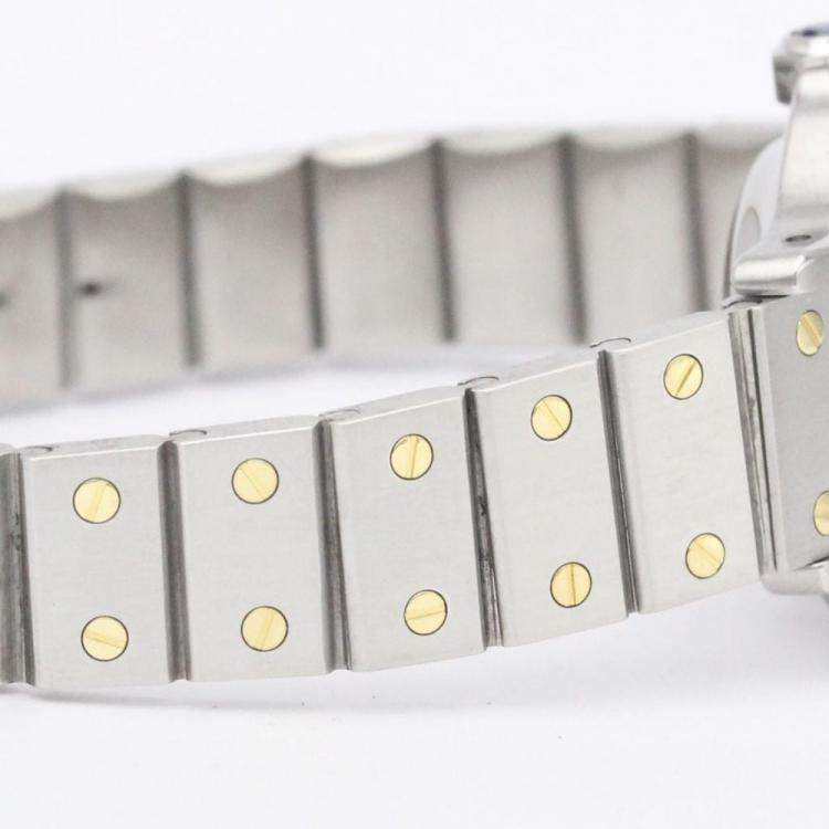 Pre Owned Cartier White 18k Yellow Gold And Stainless Steel Santos Octagon Automatic Women's Wristwatch 24 mm