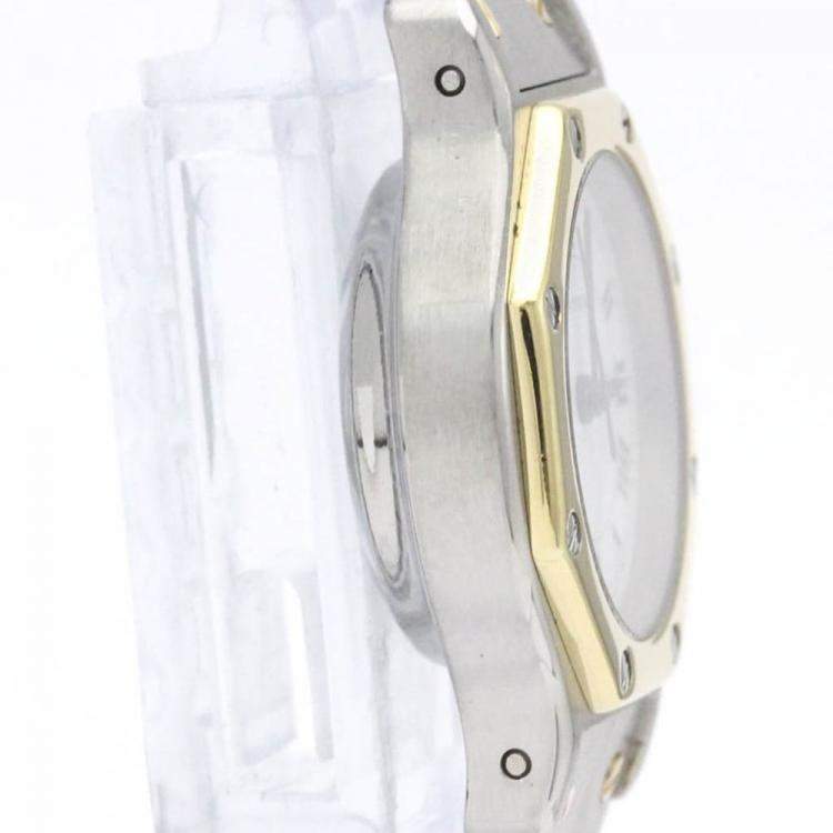 Pre Owned Cartier White 18k Yellow Gold And Stainless Steel Santos Octagon Automatic Women's Wristwatch 24 mm