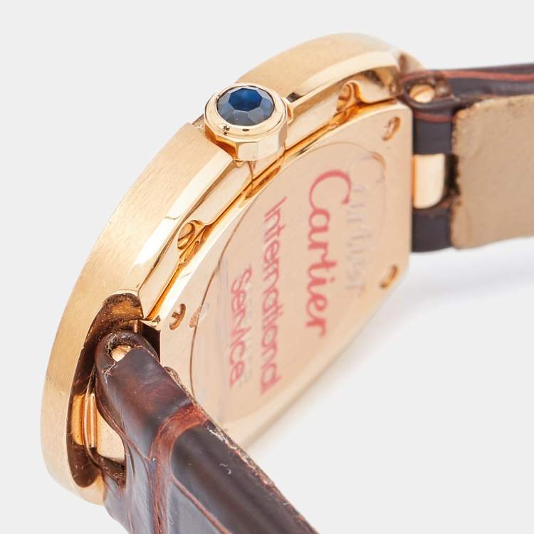 Pre Owned Cartier Silver 18K Rose Gold Alligator Leather Baignoire W8000007 Women's Wristwatch 23.10 mm