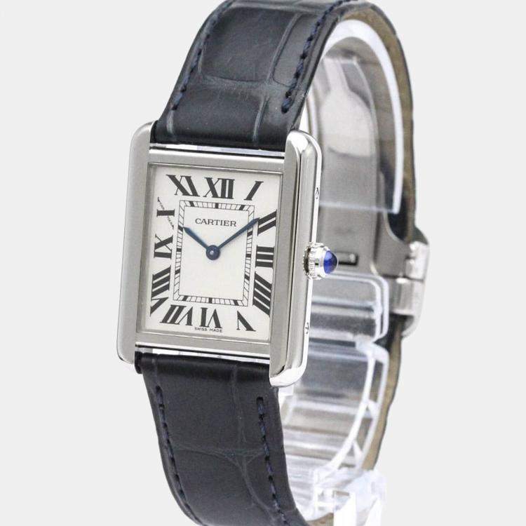 Pre Owned Cartier Silver Stainless Steel Tank Solo W5200005 Quartz Women's Wristwatch 24 mm
