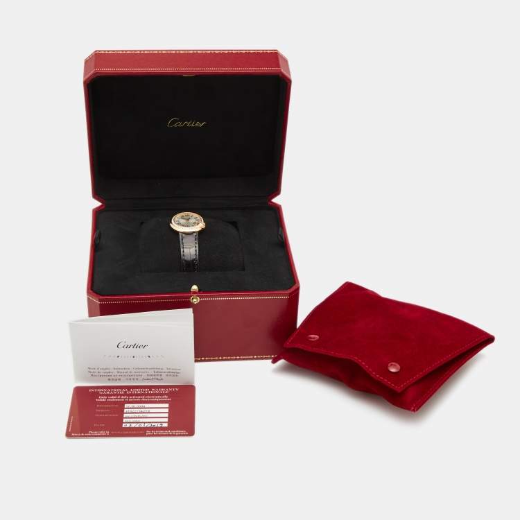 Pre Owned Cartier Silver 18K Rose Gold Alligator Leather Diamond Ballon Blanc WJBL0004 Women's Wristwatch 26.10 mm