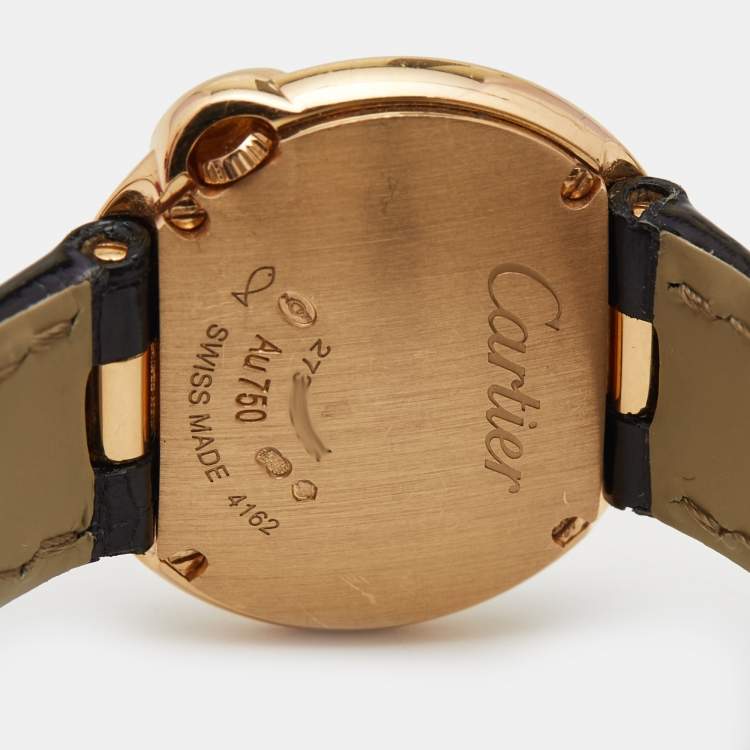 Pre Owned Cartier Silver 18K Rose Gold Alligator Leather Diamond Ballon Blanc WJBL0004 Women's Wristwatch 26.10 mm