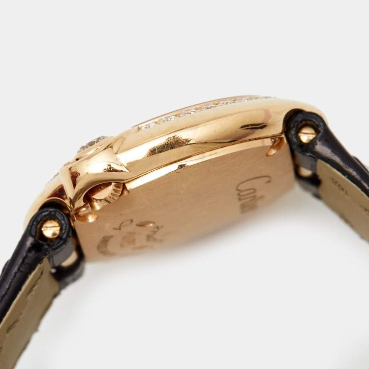 Pre Owned Cartier Silver 18K Rose Gold Alligator Leather Diamond Ballon Blanc WJBL0004 Women's Wristwatch 26.10 mm