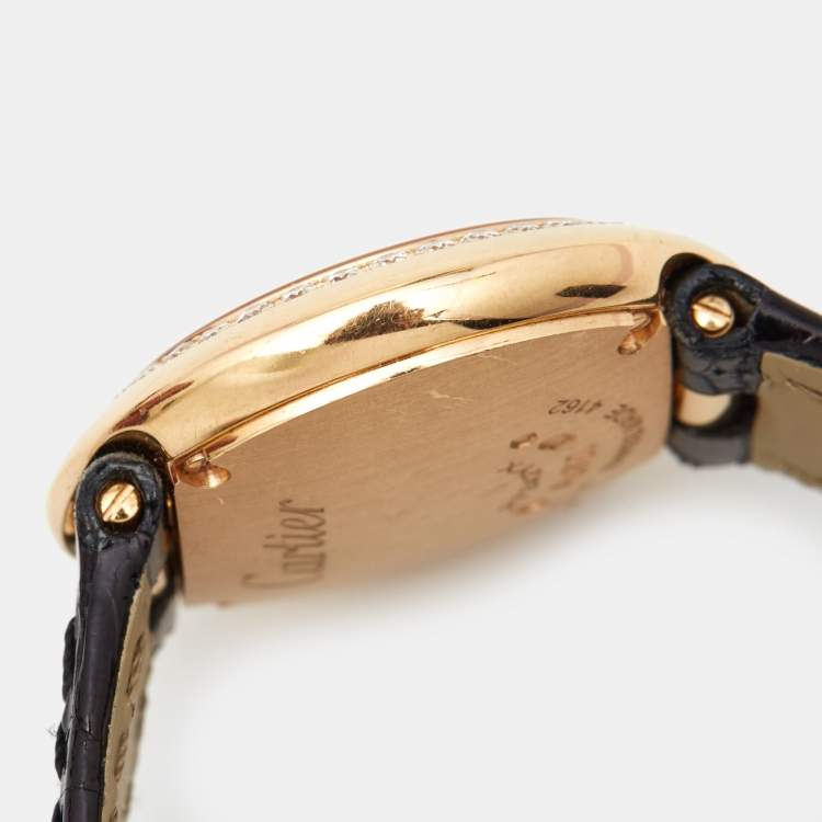 Pre Owned Cartier Silver 18K Rose Gold Alligator Leather Diamond Ballon Blanc WJBL0004 Women's Wristwatch 26.10 mm