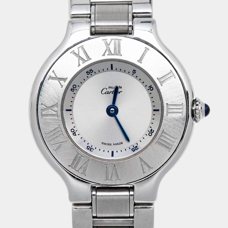 Pre Owned Cartier Silver Stainless Steel Must de Cartier 21 1340 Women's Wristwatch 28 mm