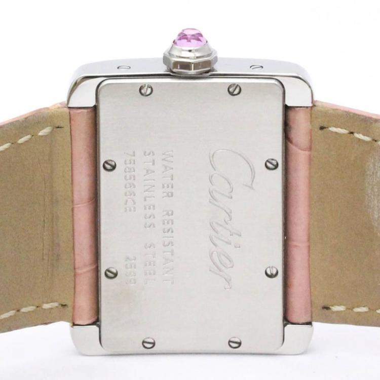 Pre Owned Cartier Pink MOP Stainless Steel Mini Tank Divan W6301455 Quartz Women's Wristwatch 31 mm
