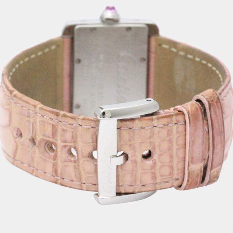 Pre Owned Cartier Pink MOP Stainless Steel Mini Tank Divan W6301455 Quartz Women's Wristwatch 31 mm