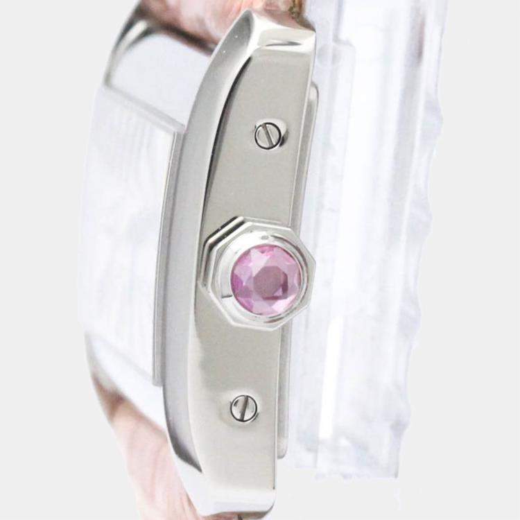 Pre Owned Cartier Pink MOP Stainless Steel Mini Tank Divan W6301455 Quartz Women's Wristwatch 31 mm