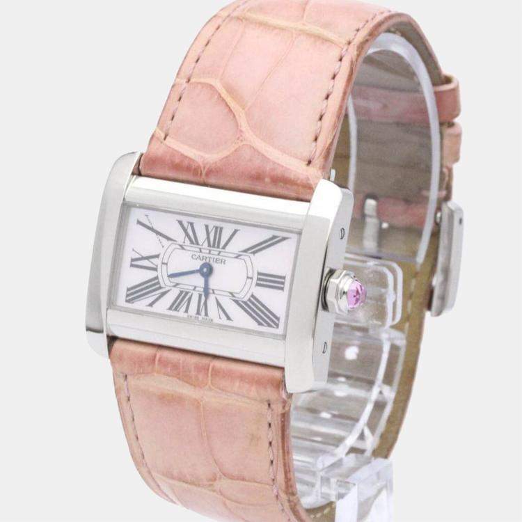 Pre Owned Cartier Pink MOP Stainless Steel Mini Tank Divan W6301455 Quartz Women's Wristwatch 31 mm