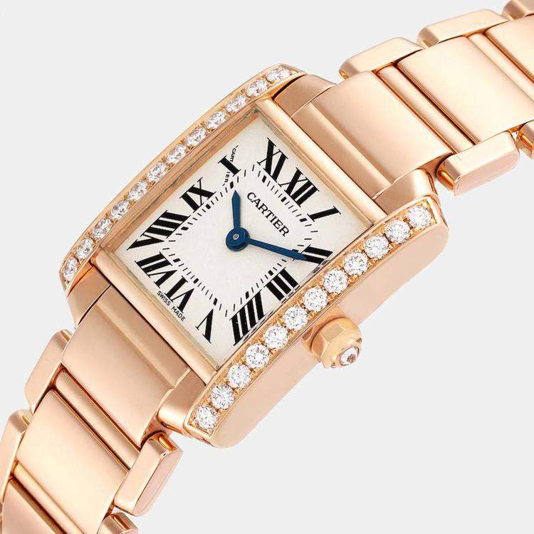 Cartier Silver Diamonds 18K Rose Gold Tank Francaise WJTA0022