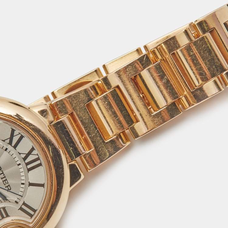 Pre Owned Cartier Silver 18K Rose Gold Ballon Bleu 3490 Women's Wristwatch 33 mm